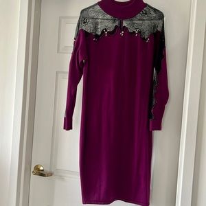 Lace details sweater dress